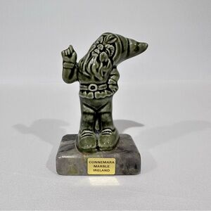 Vintage Irish Leprechaun Gnome Figurine on Connemara Marble Base